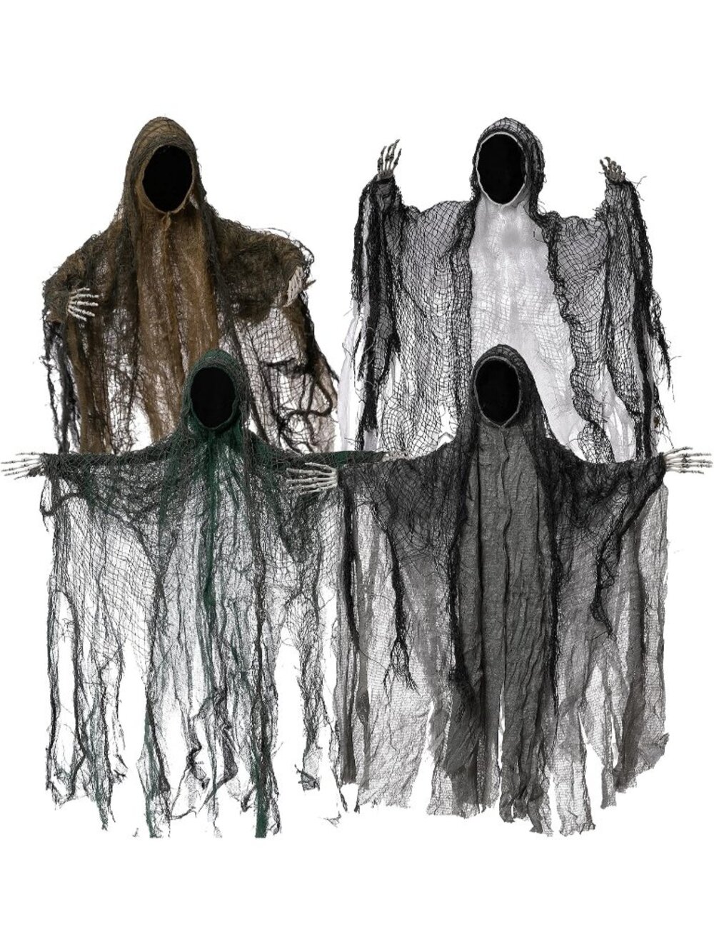 4 Pack 19'' Halloween Hanging Faceless Ghost With Posable Arm Outdoor Decoration